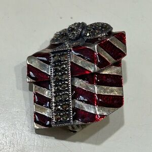 Judith Jack Red and Silver Brooch with Bold Geometric Design